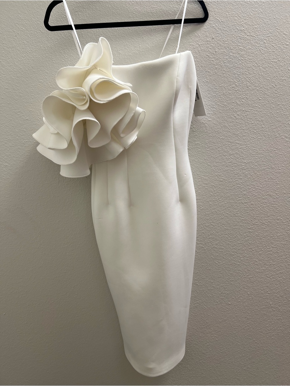 Jovani Ivory One-Shoulder Ruffle Cocktail Dress
